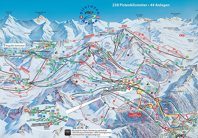 Pistenplan Skigebiet Ischg / Samnaun